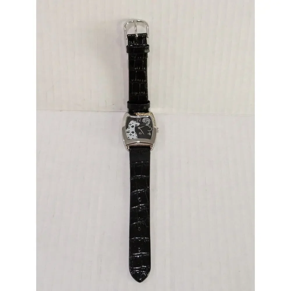 Women Watch Leather Black Dogs‎ Quartz Watch Rectangle Water Resist Genuine NWT